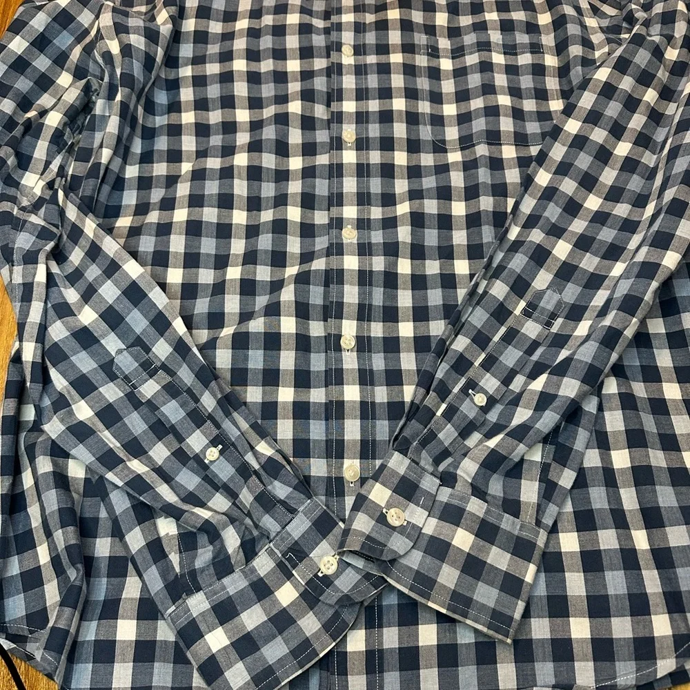 J.Crew Mens Slim Fit XL Blue White Gingham Button Down Shirt Secret Wash Cotton